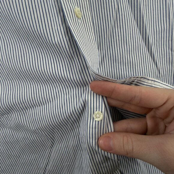 Brooks Brothers Non Iron Button Up Shirt Long Sleeve Men Striped Blue 16.5 34 - Picture 13 of 14